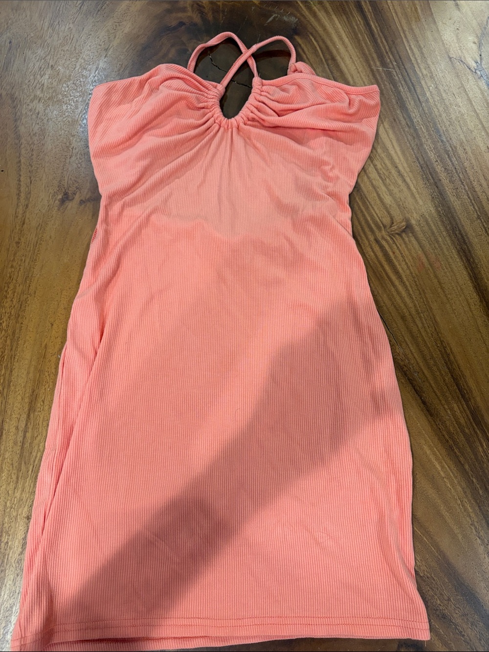 Coral Ribbed Halter Bodycon Dress